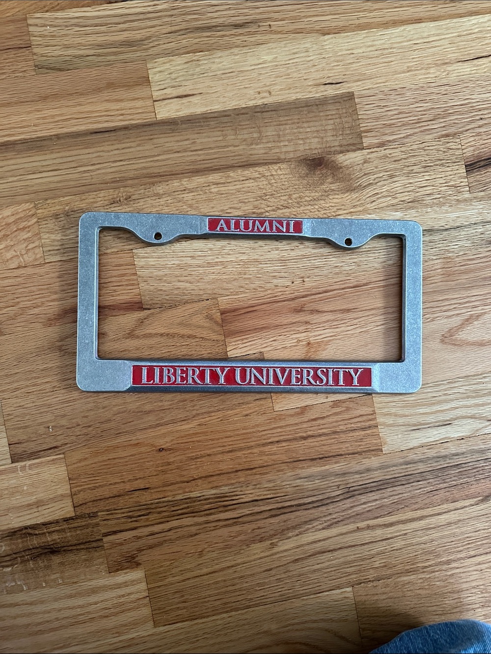 Never Used Liberty University Alumni Metal License Plate Frame - Red and Silver